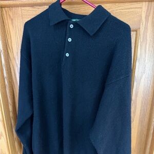 Embassy Row Men's 100% Two Ply Cashmere Black Polo Pullover Sweater Size XL